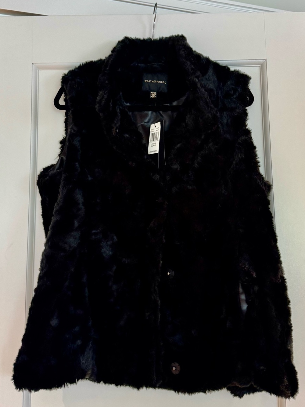 NWT Weatherproof Black Faux Fur Vest with Plush Collar